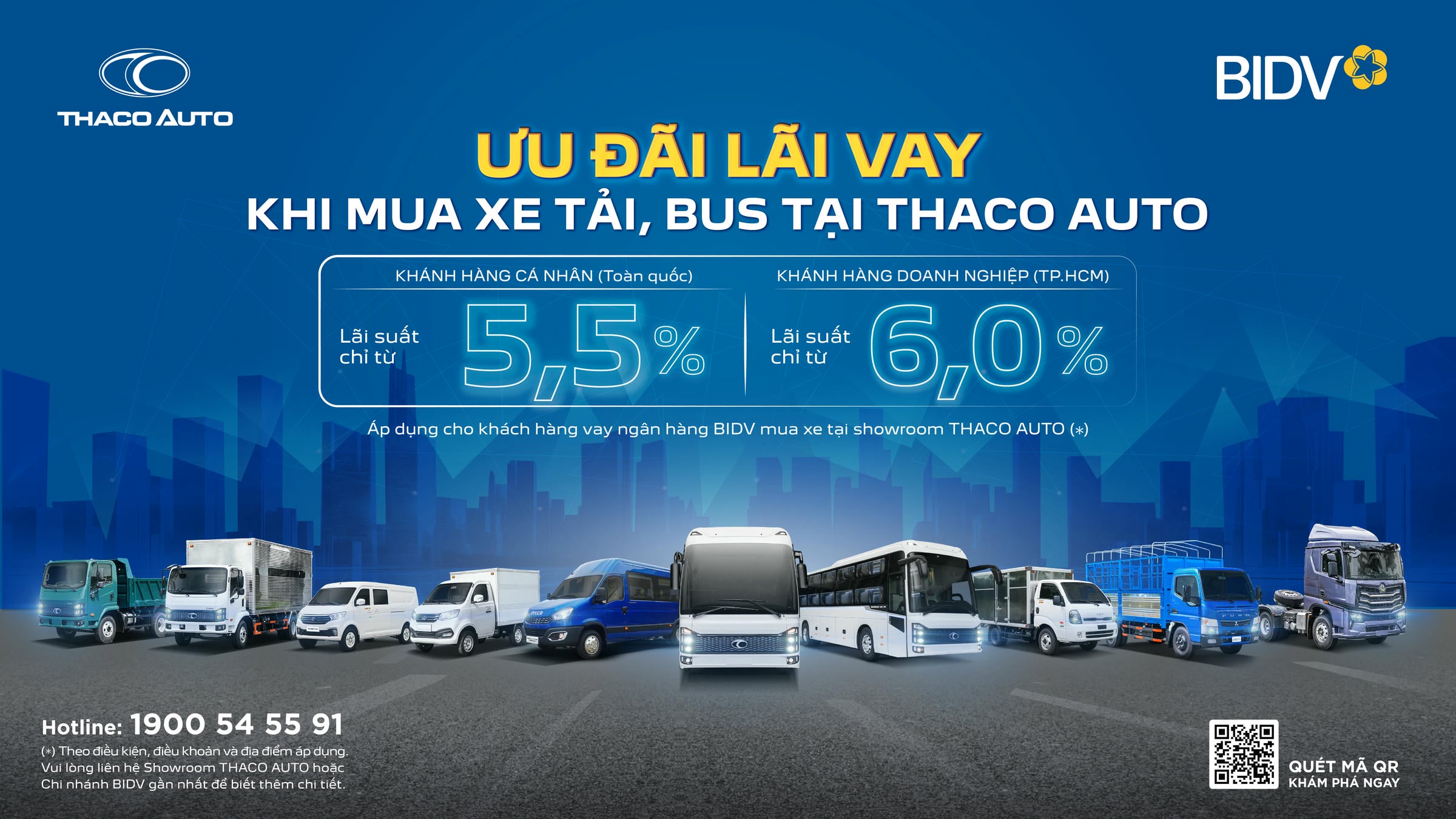 Gói vay ưu đãi BIDV khi mua xe tải bus THACO AUTO