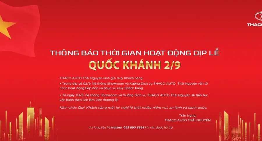 THÔNG BÁO THỜI GIAN HOẠT ĐỘNG DỊP LỄ QUỐC KHÁNH 02/9