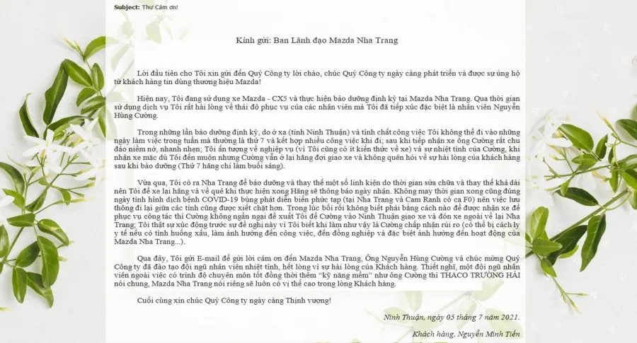 TVDV Mazda Nha Trang Nguyễn Hùng Cường: Tận tâm hỗ trợ khách hàng giữa tâm dịch