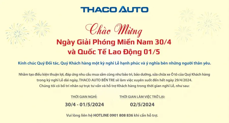 THÔNG BÁO LỊCH HOẠT ĐỘNG TRONG DỊP LỄ 30/04 - 01/05
