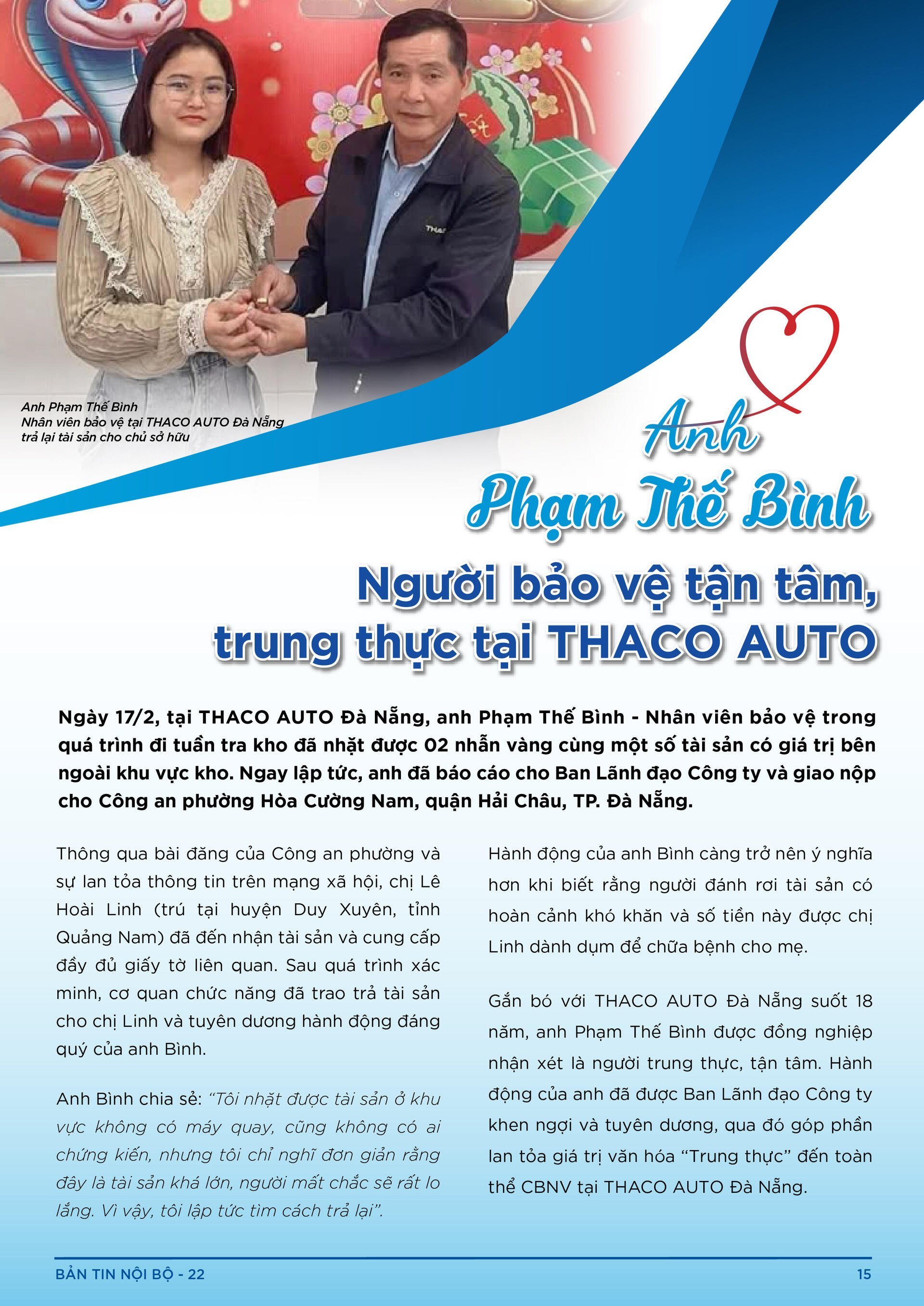 BẢN TIN NỘI BỘ SỐ 22-15