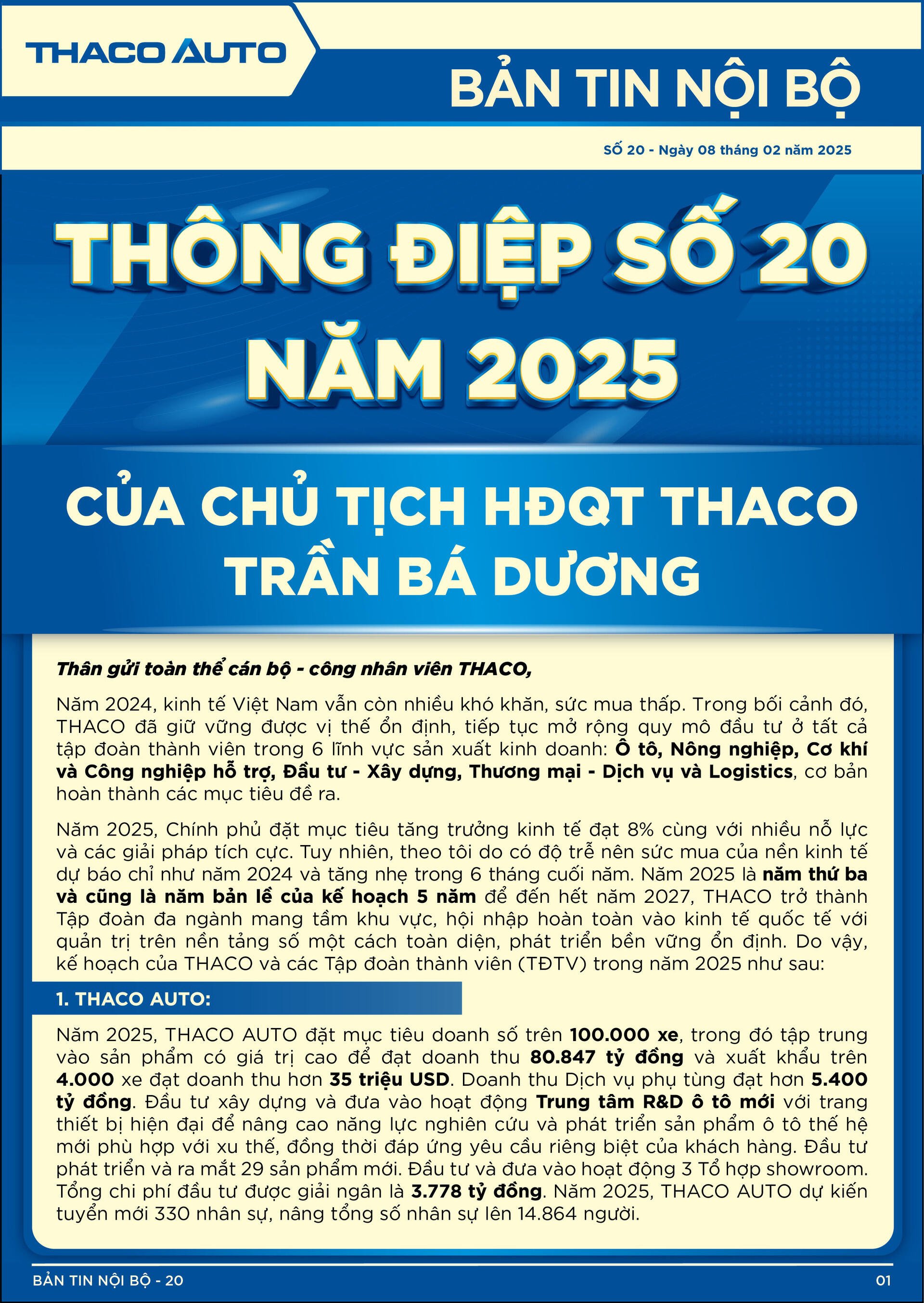 BẢN TIN NỘI BỘ SỐ 20-01
