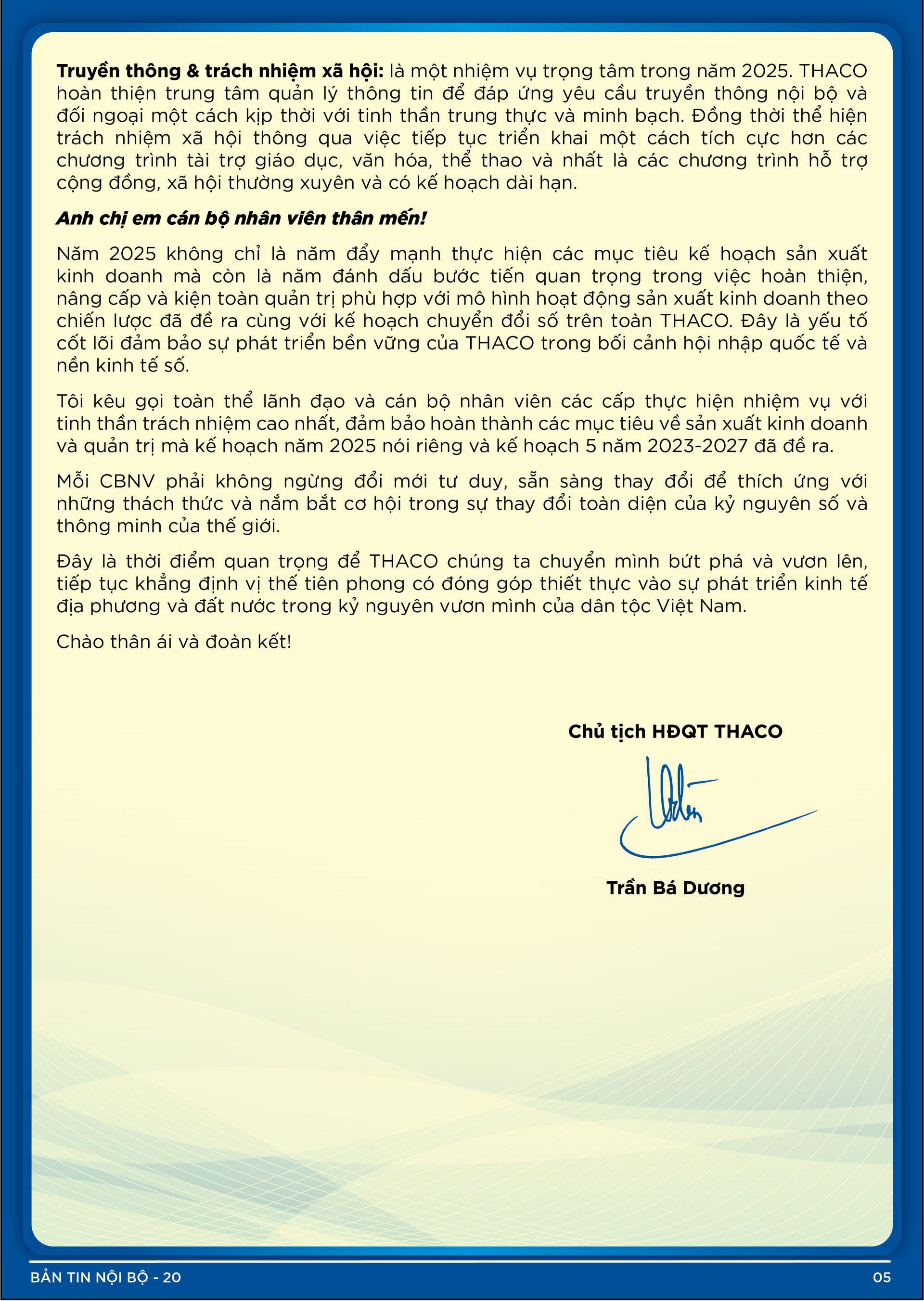 BẢN TIN NỘI BỘ SỐ 20-05
