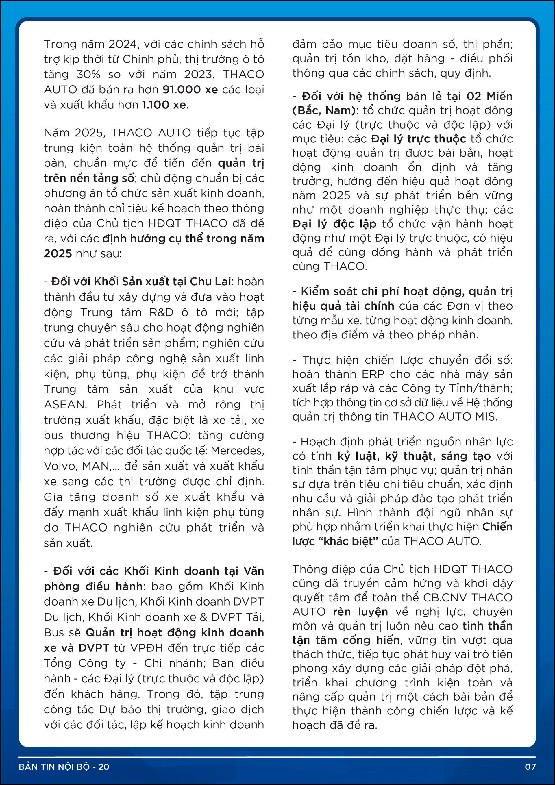 BẢN TIN NỘI BỘ SỐ 20-07