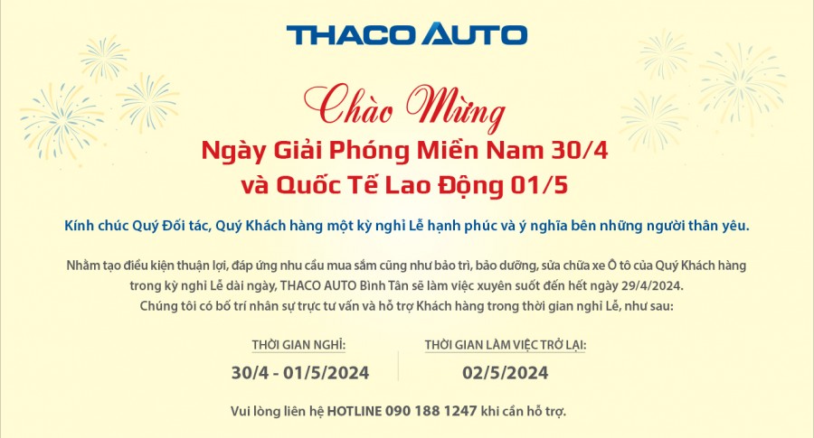 THÔNG BÁO LỊCH HOẠT ĐỘNG TRONG DỊP LỄ 30/04 - 01/05