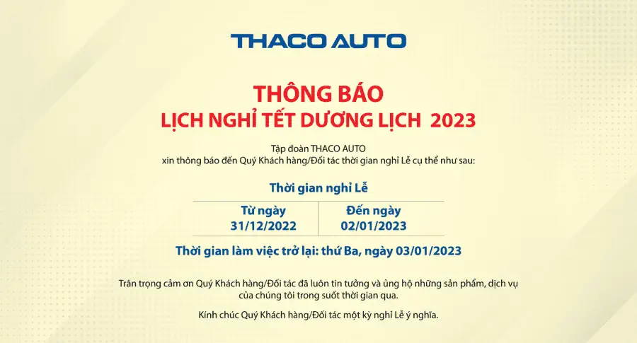 Thông báo Lịch nghỉ Tết Dương lịch 2023