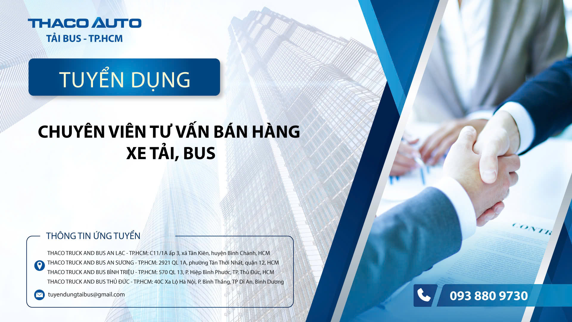 THACO AUTO Tải Bus- TP.HCM tuyển dụng tư vấn bán hàng.