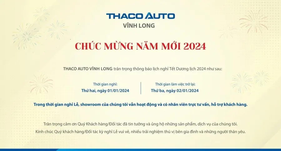 THÔNG BÁO LỊCH NGHỈ TẾT DƯƠNG LỊCH 2024