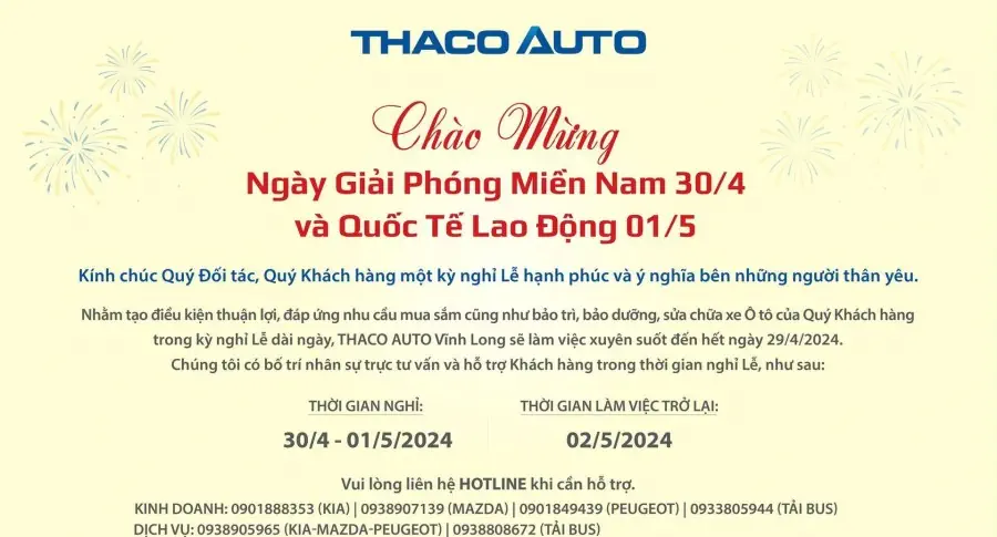 THÔNG BÁO LỊCH HOẠT ĐỘNG TRONG DỊP LỄ 30/04 - 01/05
