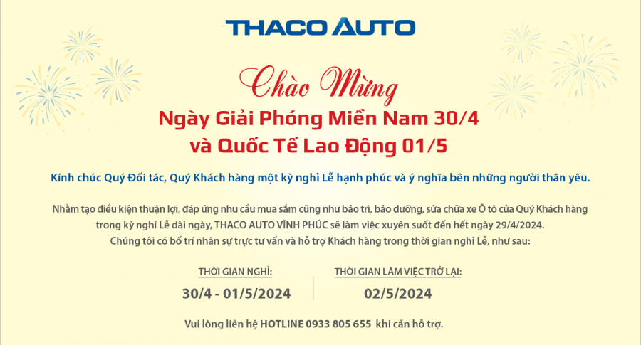 THÔNG BÁO LỊCH LÀM VIỆC 30/4 - 1/5