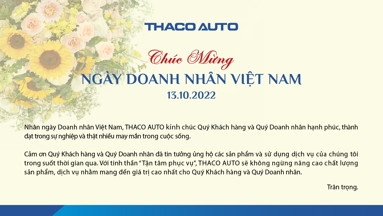 THACO AUTO chúc mừng ngày Doanh Nhân Việt Nam 13-10-2022