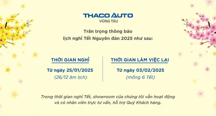 Thông báo lịch nghỉ tết nguyên đán của THACO AUTO Vũng Tàu