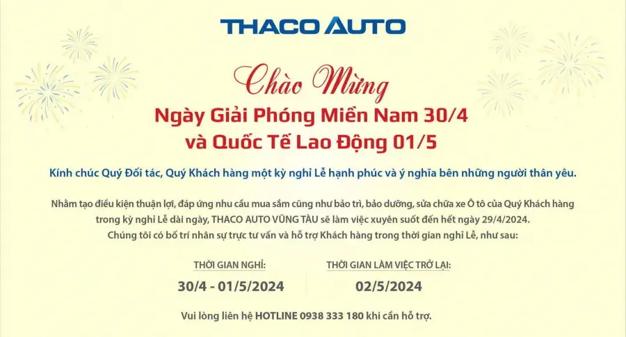 THÔNG BÁO LỊCH HOẠT ĐỘNG TRONG DỊP LỄ 30/04 - 01/05