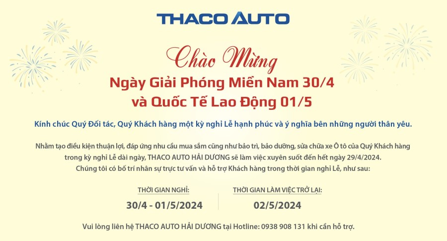 THÔNG BÁO NGHỈ LỄ 30/4 - 1/5